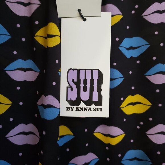 Anna Sui Novelty Lip Print Peplum High Low Blouse Size XS - Picture 11 of 12